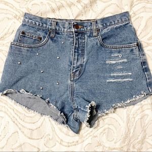 Vintage Bill Blass Studded / Frayed Jean Shorts, 8